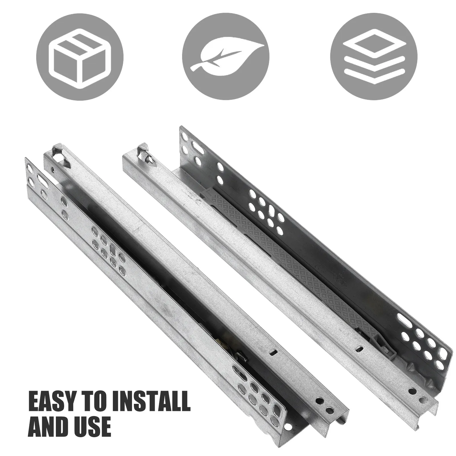 2Pcs Heavy-Duty Cold Rolled Steel Drawer Slide Rails Two-Section Buffer Silent Damping for Cabinets Drawers Mute