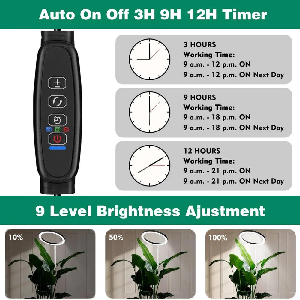 LED Full Spectrum Plant Growing Lamp, plantas de interior, altura ajustável, regulável, grande, Plant Light com temporizador, 10\