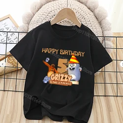 Kawaii Grizzly Lemmings TShirt Clothes Children Happy Birthday Numbers Clothing T-shirts Anime Summer Short Top Clothes Kid Gift