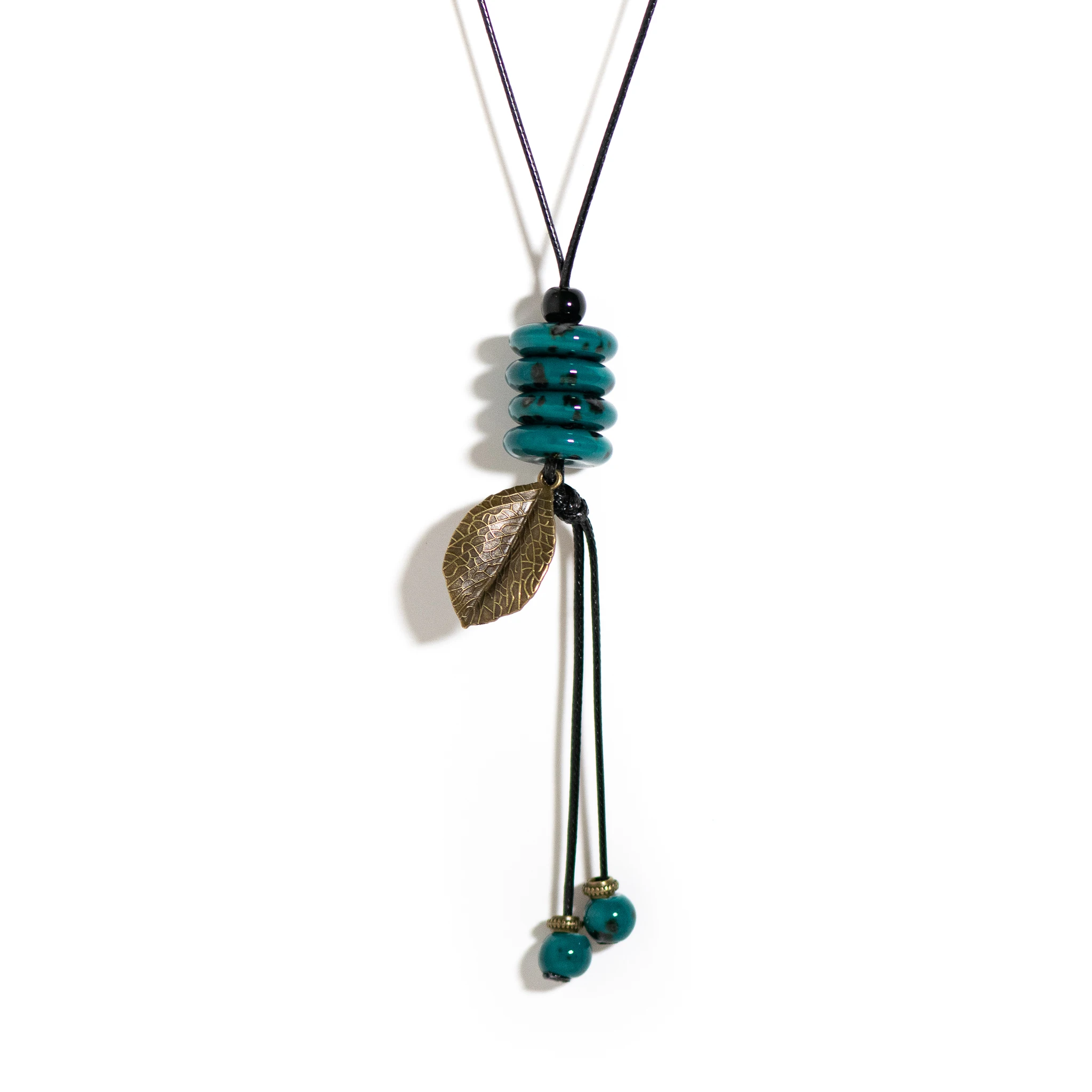 Handmade Ceramic Necklace with Adjustable Length, Multi-Color Beads, Leaf Pendants, Vintage Style for Women, 25g, DIY Jewelry