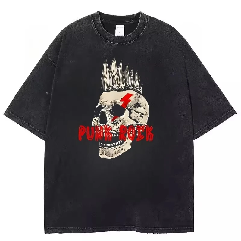 

Western Rock Punk Rock Bands High-Street Washed Casual Sporty Men's T-Shirts Women's Short T-Shirts & Couple Styles anime