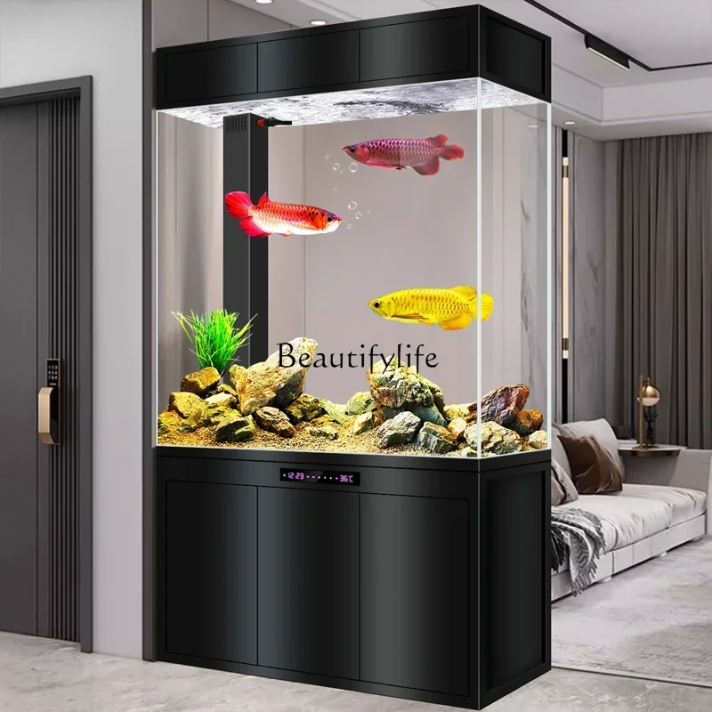 

LD3317Fish tank partition screen living room floor ecological water-free bottom filter large glass fully transparent aquarium