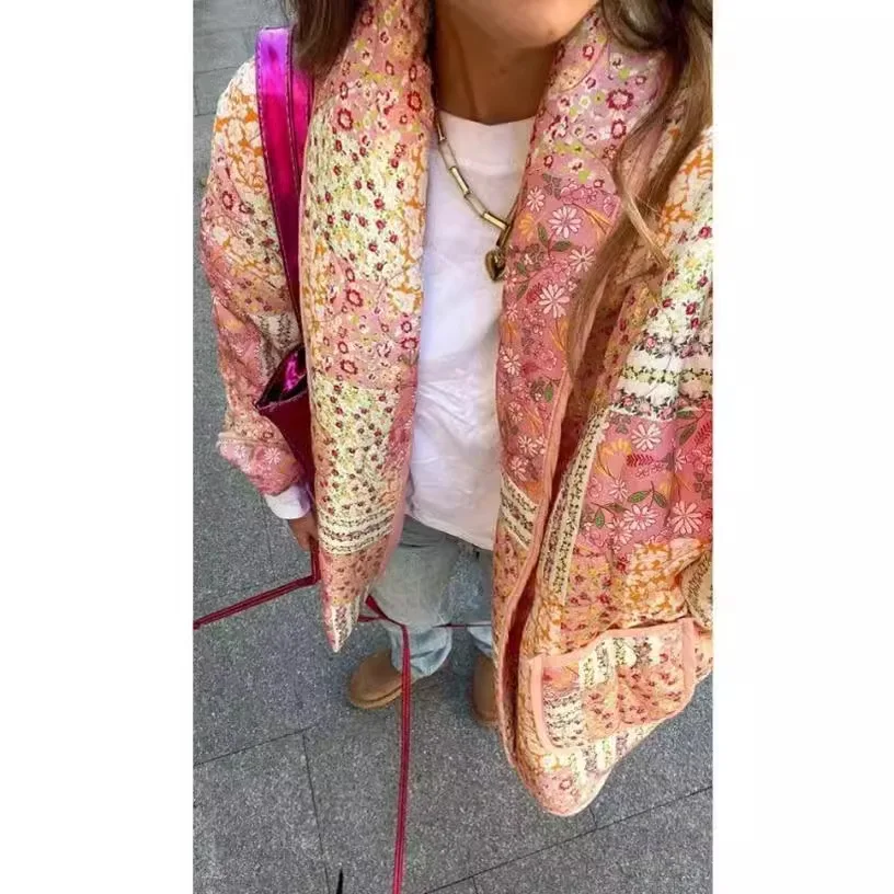 Popular Women\'s Collar Printed Cotton Jacket