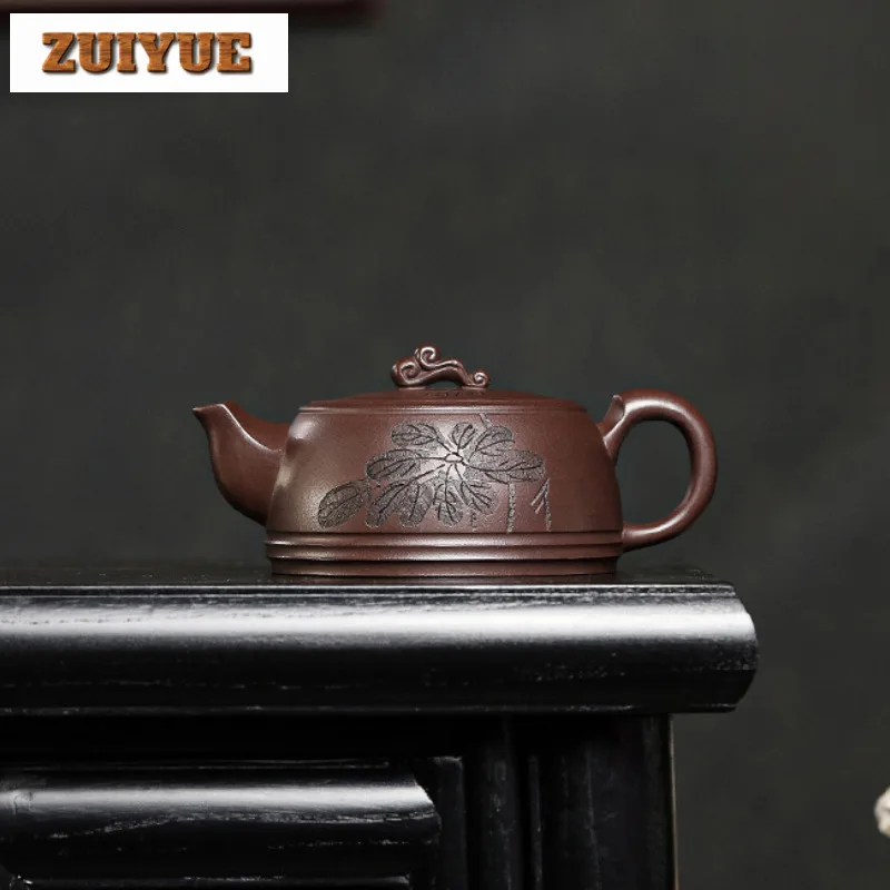 260ml Yixing Purple Clay Teapots Handmade Lotus Pond Qing Fun Pot Raw Ore Purple Mud Tea Maker Kettle With Strainer Zisha Teaset