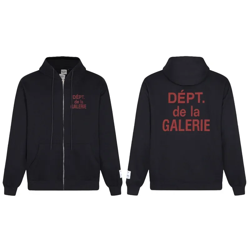 Gallery Dept Basic Letter Print Zip Jacket American High Street Sweater Hoodie Loose Sweater