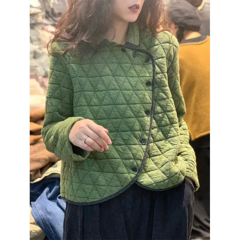 Abrigo holgado de algodón para mujer, parka de manga larga con solapa corta, moda coreana, otoño e invierno, novedad de 2024