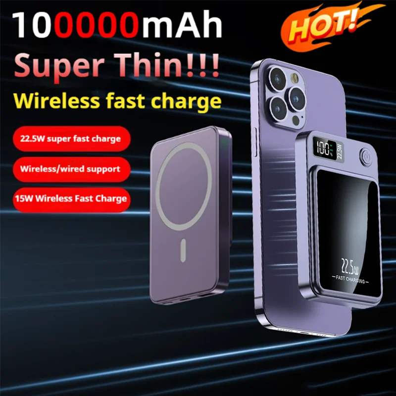 

100000mAh Wireless Magnetic Super Fast Charge Portable Large Capacity Mobile Charging Bank For IPhone Xiaomi Samsung