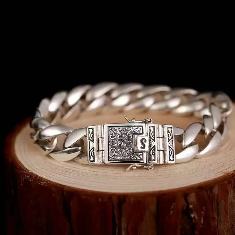 

New Silver Color Men's Bracelet Silver Color Smooth Face Aggressive Personality Retro Lovers Fashion Jewelry