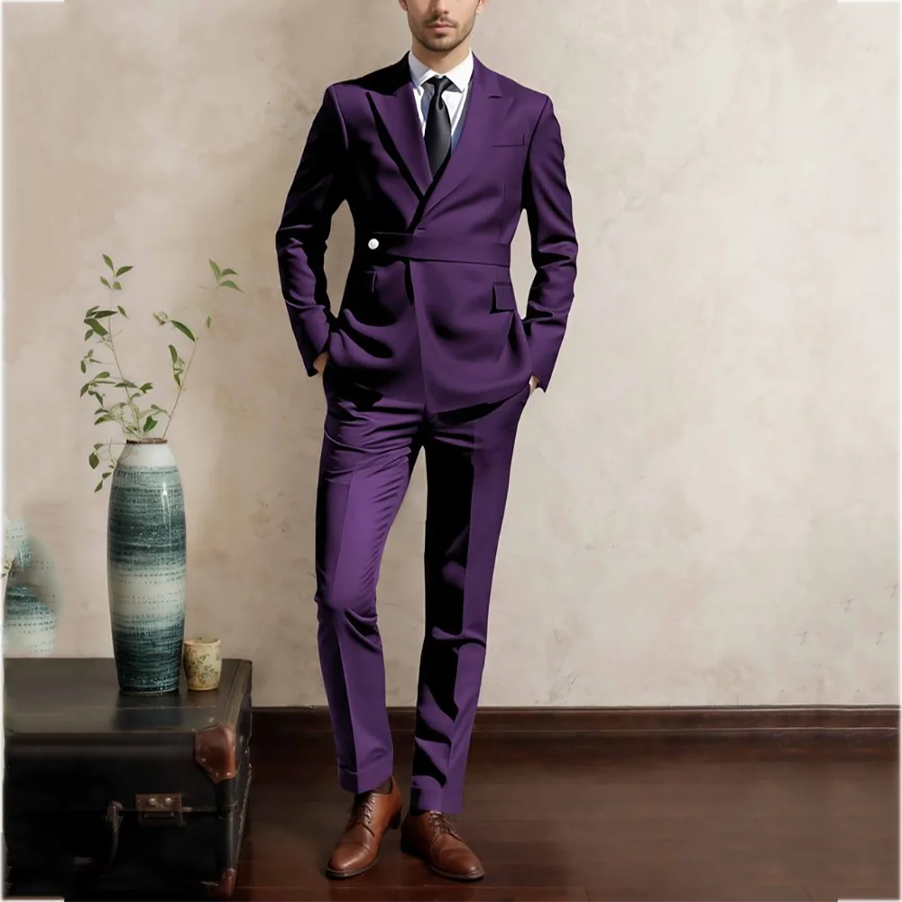 

Solid Color Formal Suit For Men Slim Fitted Peaked Lapel High Quality Male Outfit Business Casual Office Wear Two Pieces