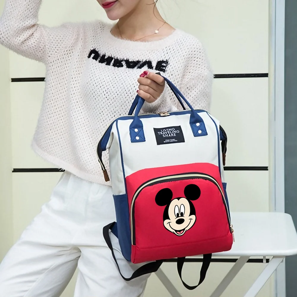 

Disney Cute Mickey Mouse Backpack Women's Multifunctional Canvas Bag Casual Travel Schoolbag Waterproof Capacity Shoulder Bag