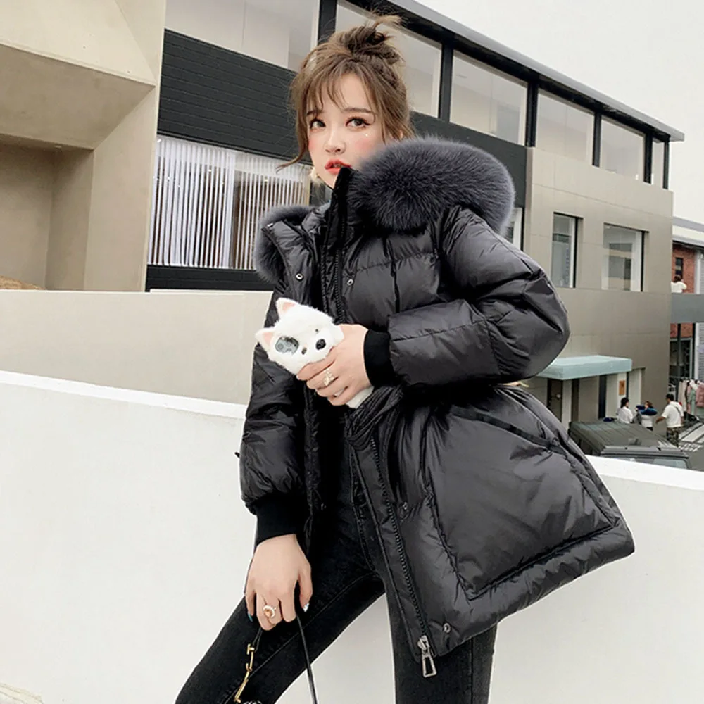 2023 Winter New Down Cotton Jacket Women\'s Big Fur Collar Cotton Coats Hooded Parkas Women Thicken WARM Female Mid-long Overcoat