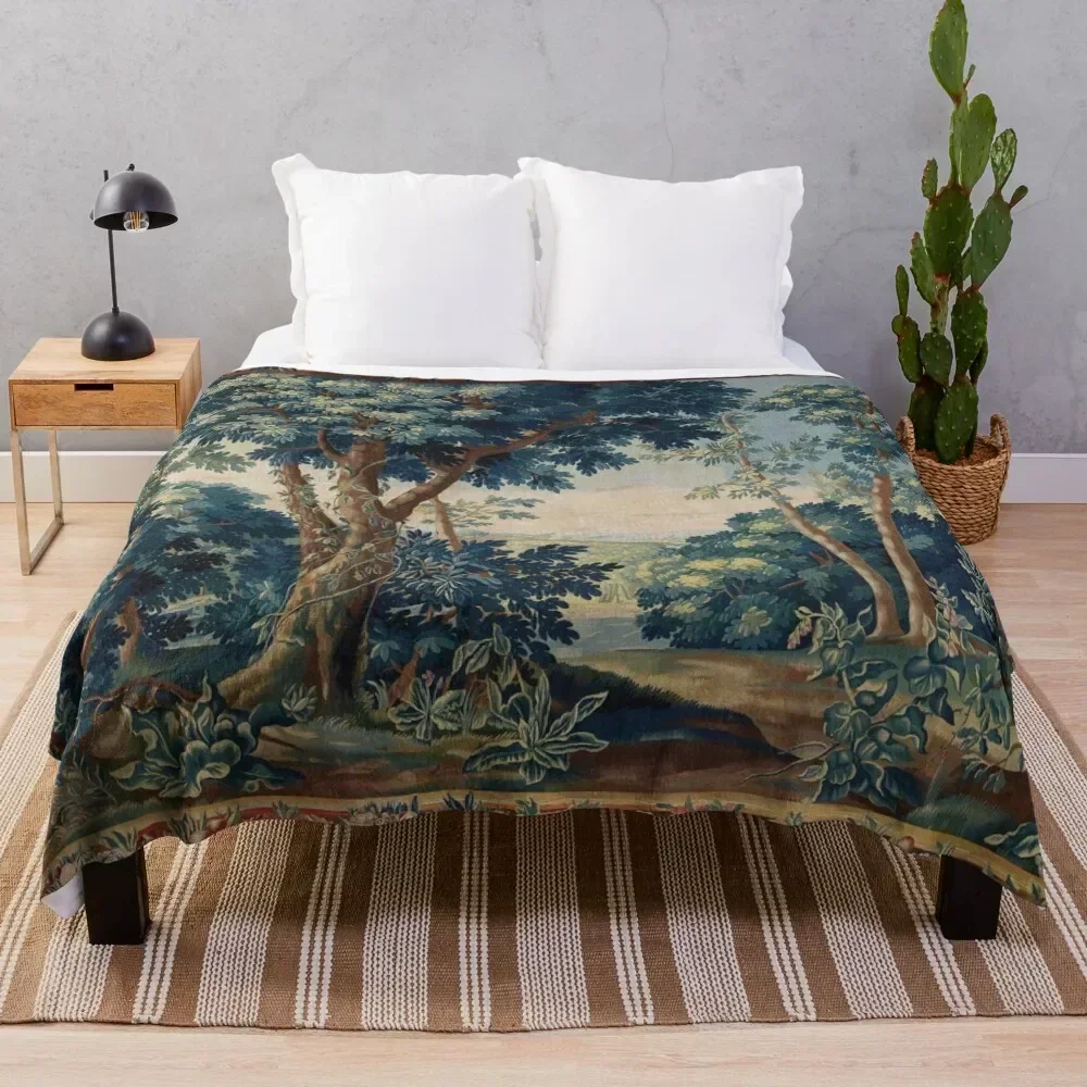 

GREENERY, TREES IN WOODLAND LANDSCAPE Antique Flemish Tapestry Throw Blanket All Season Lightweight Soft Blanket for Bed