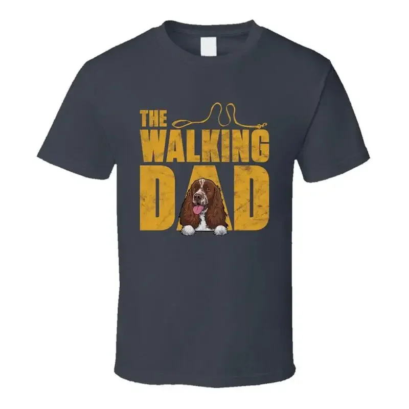 English Springer Spaniel Walking Dad Father's Day Worn Look T Shirt