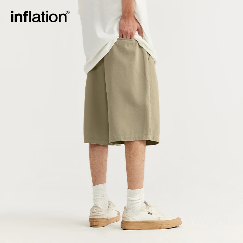 INFLATION Cropped Pleated Suit Shorts Mens Summer Trendy Casual Shorts