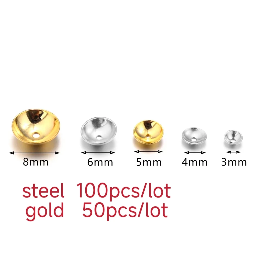 50-100pcs/lot Stainless Steel Round Bead Caps Pearl Beads Ball Tip Cover Spacer For Jewelry Making DIY Accessories Supplies