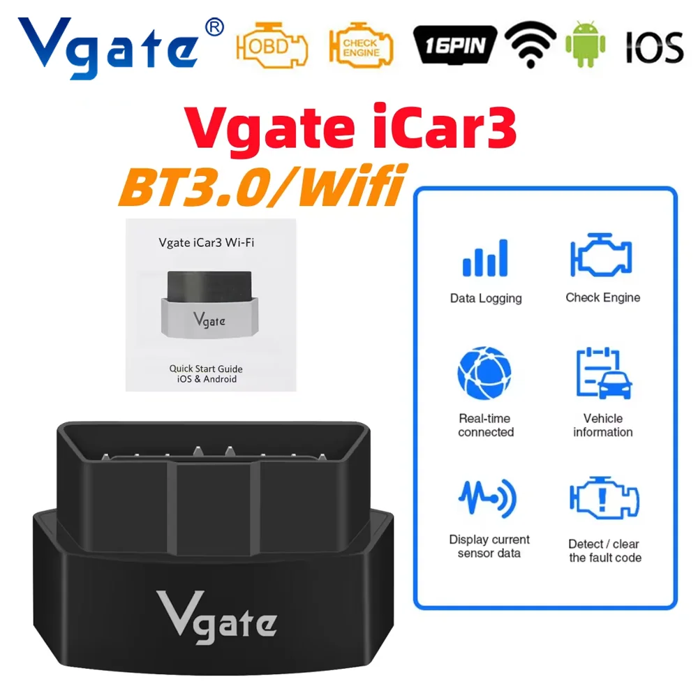 Vgate iCar3 Wifi Bluetooth for IOS/Android OBD 2 OBD2 Auto Diagnostic tool ELM327 Car Code Reader OBD Scanner pk elm 327 V1 5