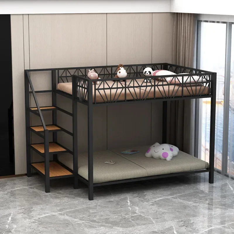 Wrought iron elevated bed sheet upper small apartment household bunk bed frame school dormitory multi-functional thickened doubl