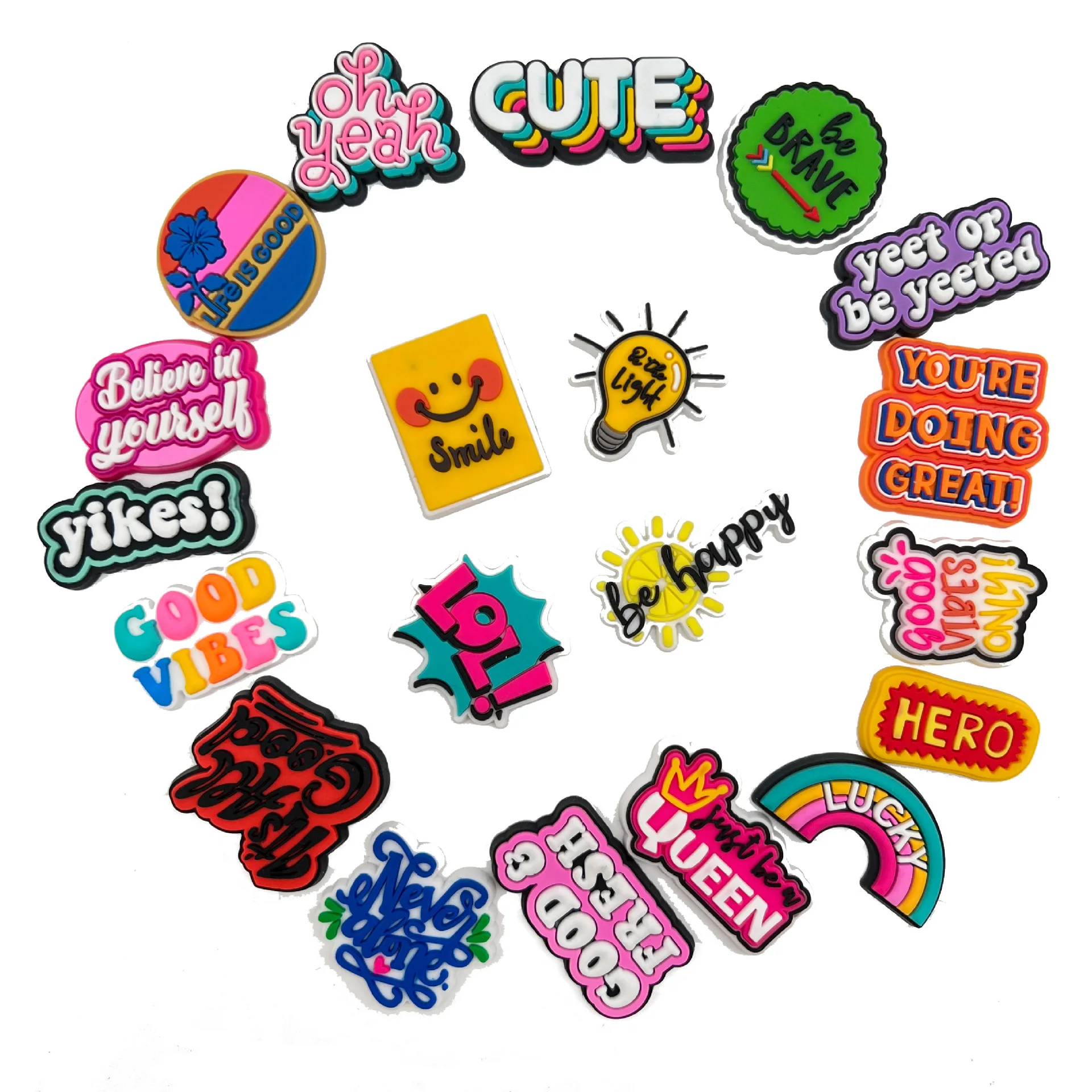 20Pcs/set Motivational Phrases Shoe Charms DIY Hole Shoes Detachable Buckle Garden Shoes Accessories Girls Women Festival Gift