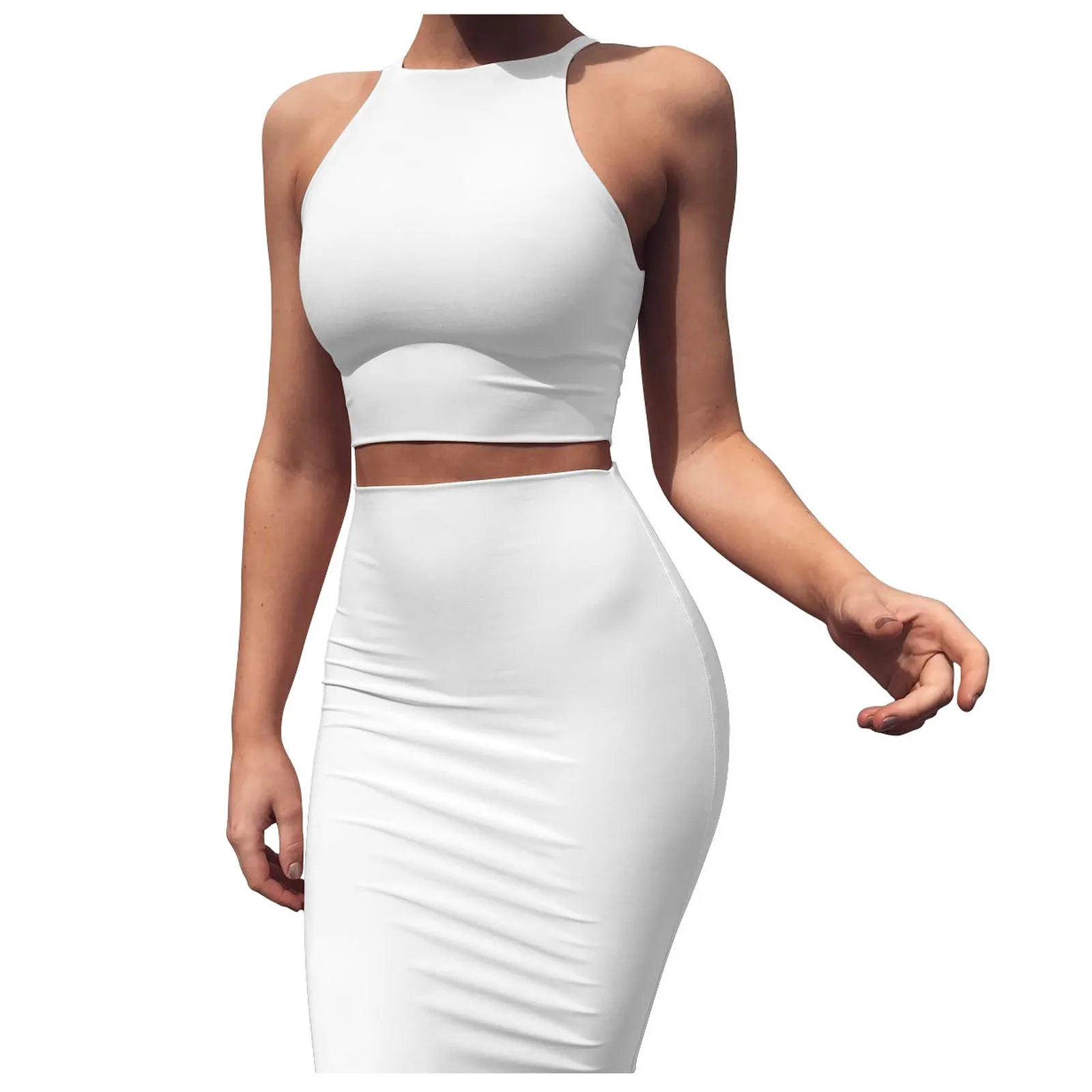 Wysoka talia Slim Fit Sexy Solid Color Fashion Sleeveless Tank Top And Tight Skirt Two Piece For Female High Street Hot Dress Set