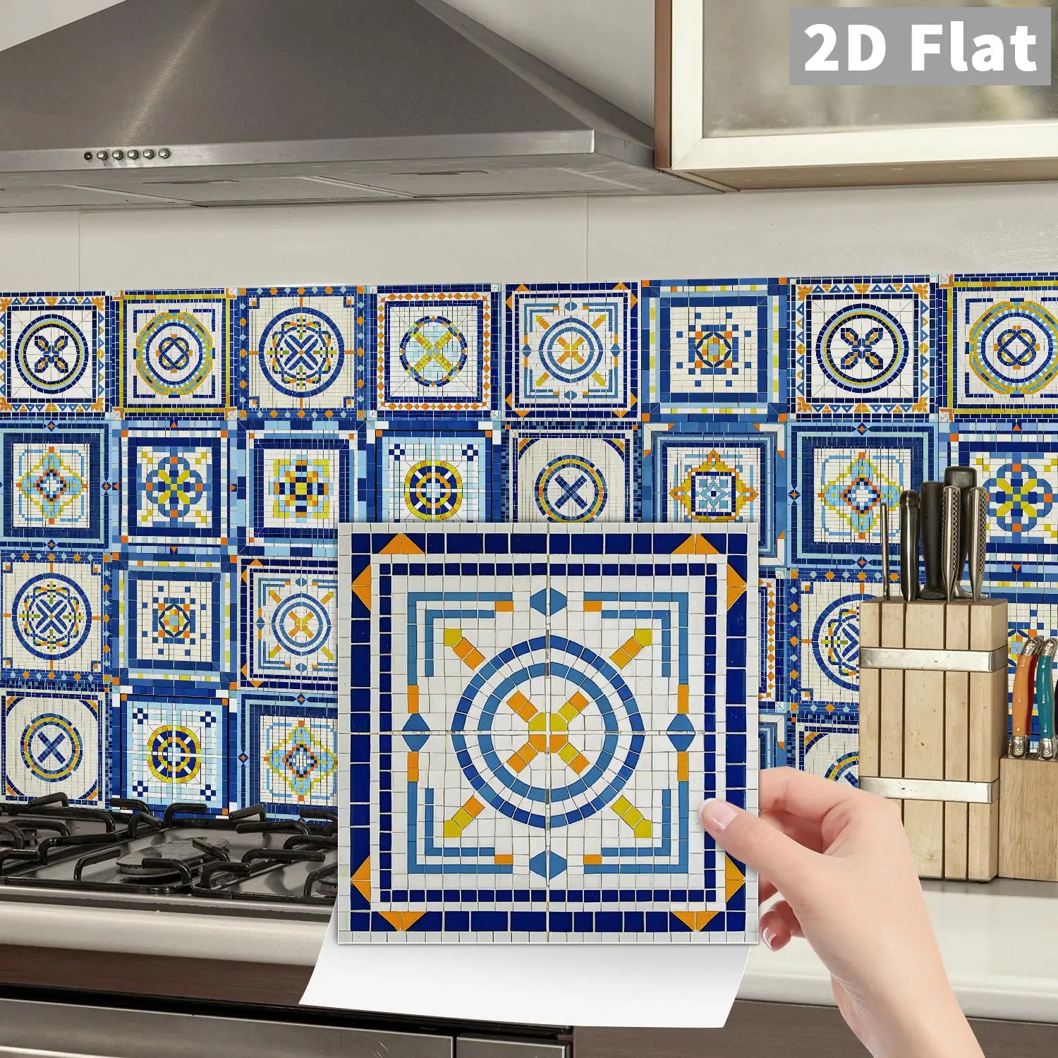 

48 pieces of blue and yellow retro geometric tile wall stickers for kitchen and bathroom wall decoration art stickers