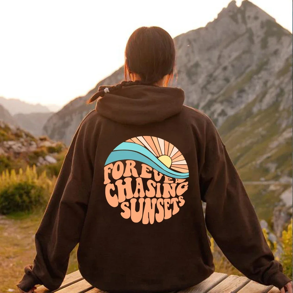 

Colored Forever Chasing Sunset Hoody Retro Women Long Sleeve Inspirational Christian Hoodies Pullovers