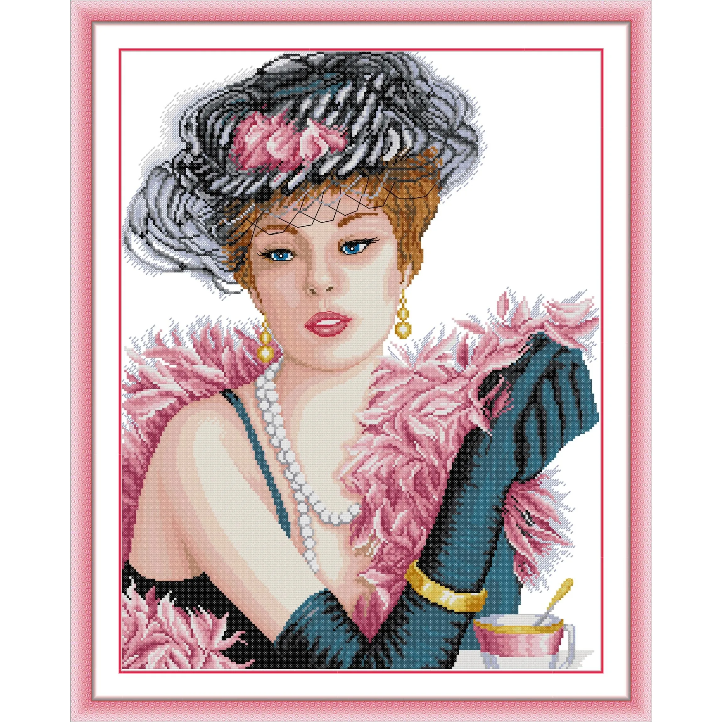 

Soulgift News Набор для вышивки крестом с предварительной печатью, штампованная ткань Аида с нитками DMC, набор для вышивания - г-жа Элегантный