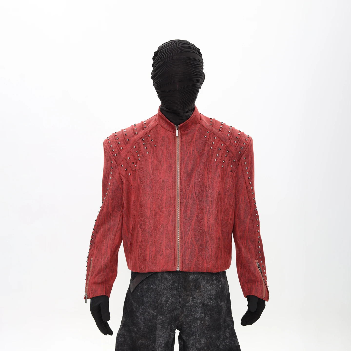 Men's 2025 Autumn New Metal Rivet Stand Collar Short Style Coats Male Faux Leather Jackets High-end Padded Shoulder Jacket Coats