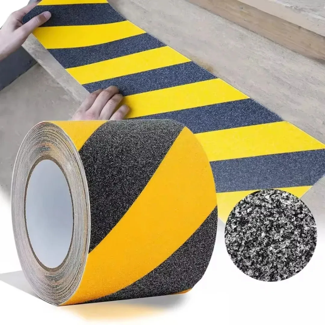 1roll 10cmx5m Grip Non Skid Tread Strip Yellow-Black Marking Self-Adhesive Warning Stickers For Stair Step Floor ﻿