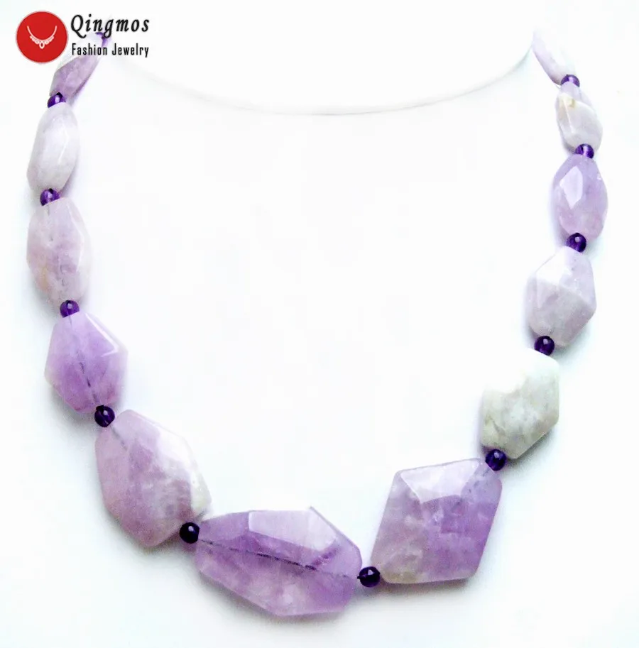 Qingmos Natural Purple Amethyst Necklace for Women with 13-36mm Faceted Rhombic Gem Stone 18