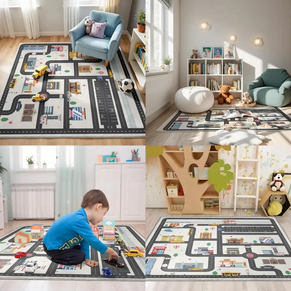 

Children's Cityscape Road Playmat - 5x7ft Non-Slip Synthetic Wool Carpet with Interactive Urban Map, Educational Vehicle Play Ma