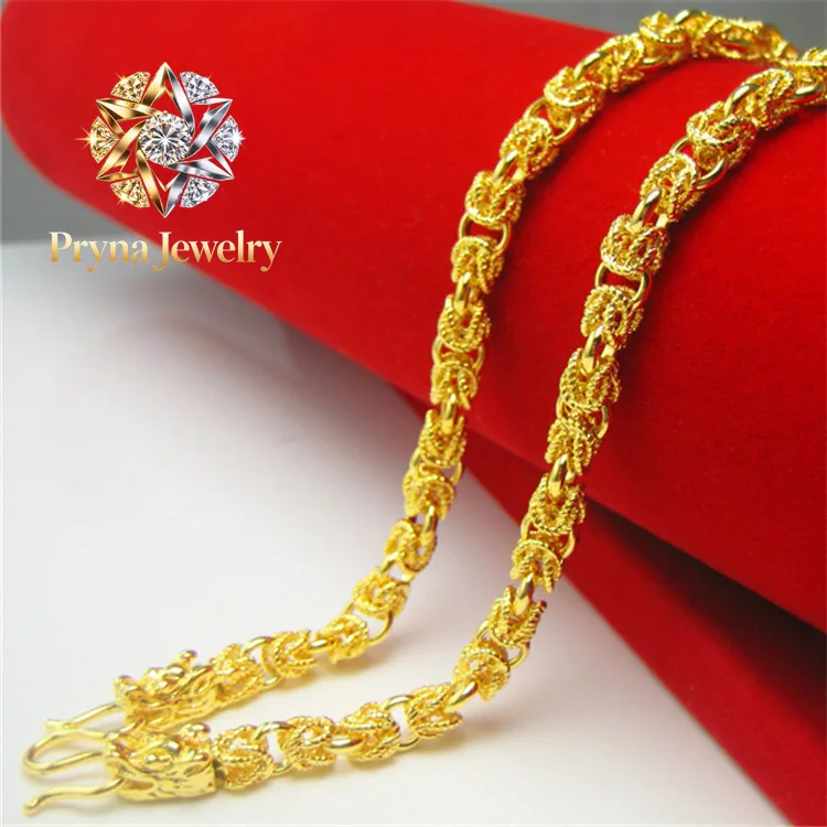 

Pryna Jewelry Men's Double Dragon Head Necklace 24K Gold Plated AU999 Exquisite Craftsmanship Comfortable Wearing Meaningful A