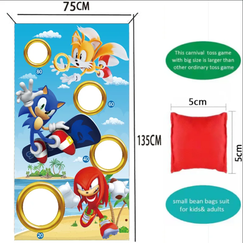 

Soniceds Theme Party Cornhole Game Set Bean Bag Toss Game Flag Backdrop Cornhole Board Banner Decor