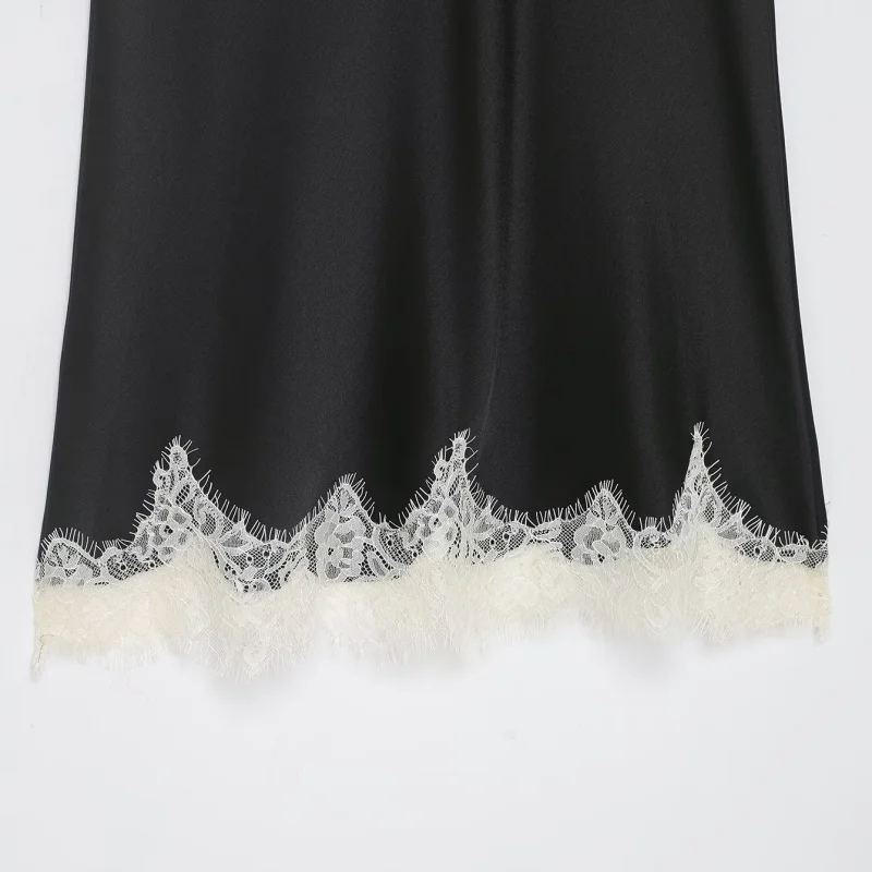 بلوزة نسائية تشبه الساتان من الدانتيل ذات كتلة الألوان، بلوزة مثيرة لخريف موضة 2025 #6