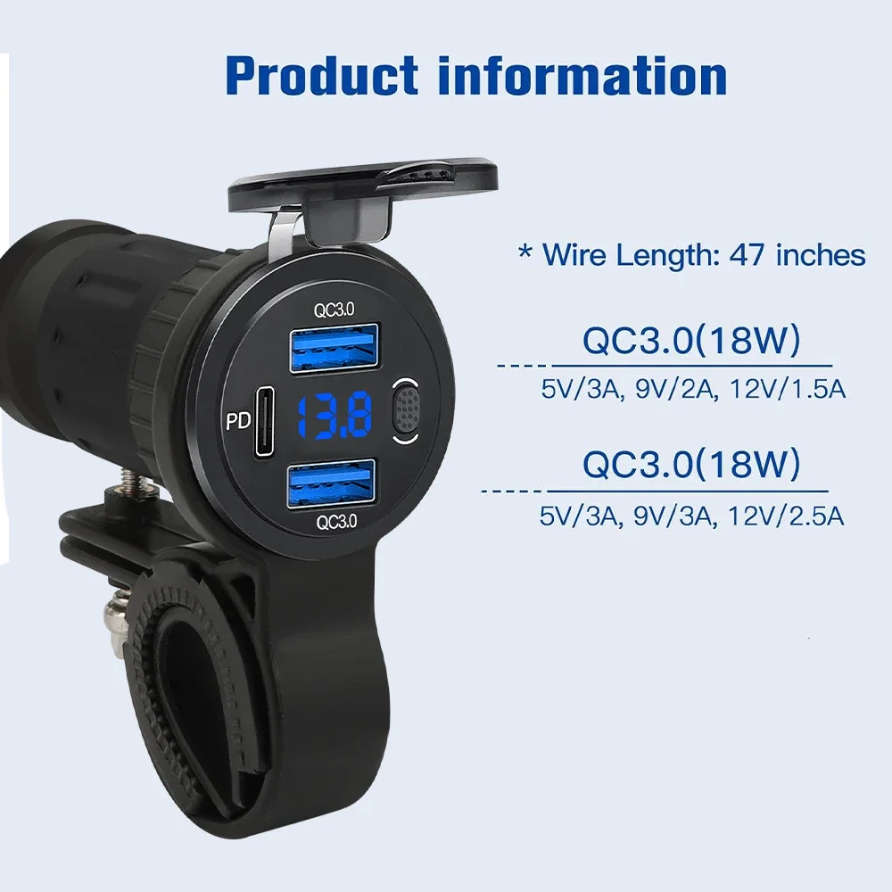 دراجة نارية مزدوجة QC 3.0 USB شاحن سريع مقاوم للماء مع منفذ نوع C جديد PD منفذ المقود تصاعد شواحن الهاتف المحمول 12 فولت-24 فولت #2