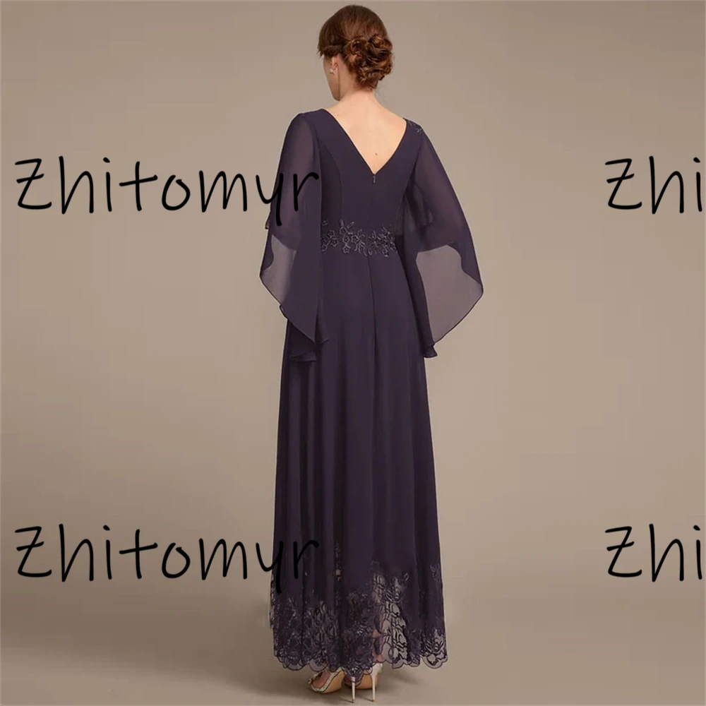 Personalizado novo 2024 retro mãe da noiva elegante vestido de renda de lantejoulas a linha tripulação assimétrico chiffon renda vestidos formais