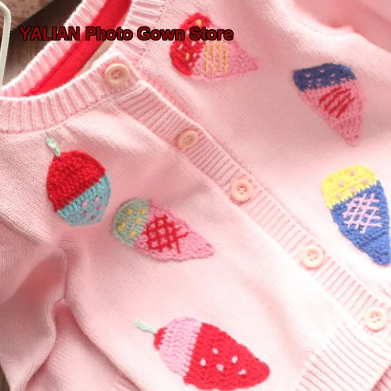 Infant Girls Pure Cotton Knit Cardigan Handmade Ice Cream Design Cute Outerwear Top