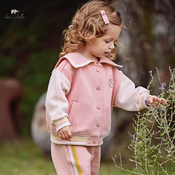 Dave Bella Children's Suit 2024 New Spring Girl's Coat and Pants Two-Piece Knit Casual Fashion Set Sport Outdoor DB1248009