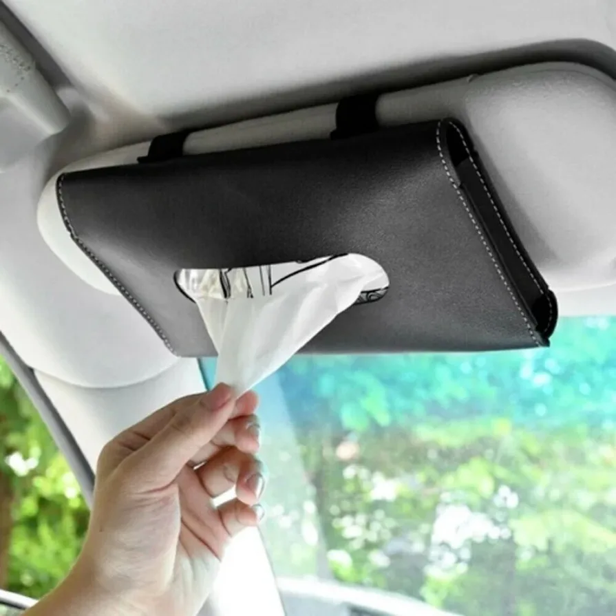 Car Sun Viseira Couro Tecido Caixa, papel guardanapo Seat Back Holder, Acessório de armazenamento, 1Pc