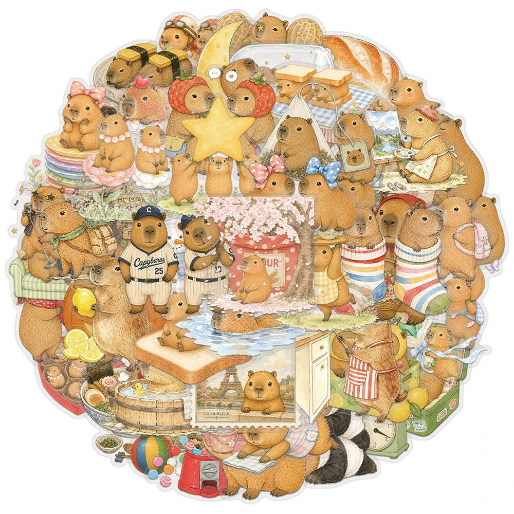 50PCS Creative Cute Capibala PET Transparent Material Stickers Phone Case DIY Personalized Decorative Stickers