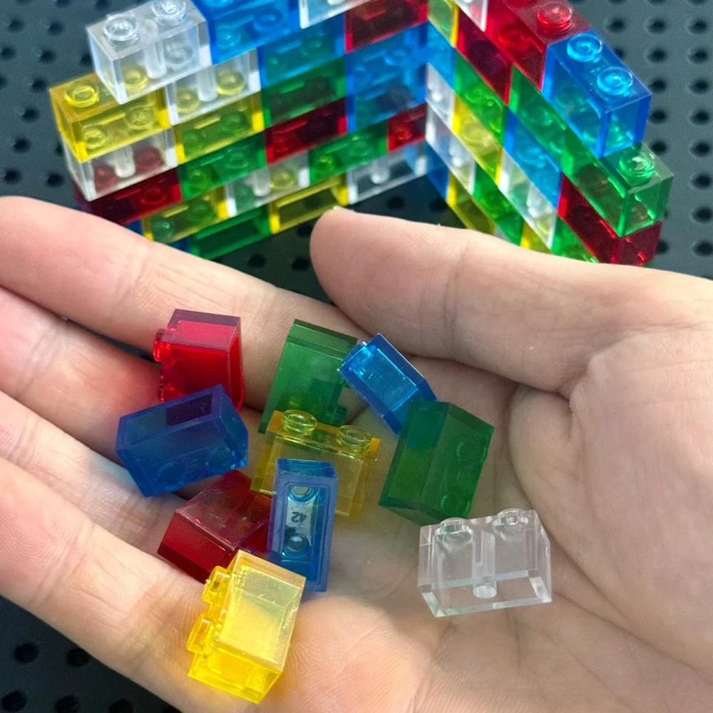 40pcs/bag Small Particles Bricks Transparent Clear Brick 1x2 Building Block Classic Bulk Parts Accessories Toys for Children