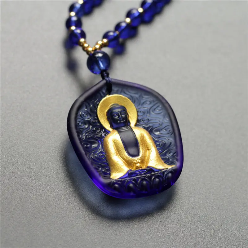 

Blue Glazed Medicine Buddha Pendant 2026 Chinese Zodiac Year Health Blessing Necklace with 108 Beads Gifts