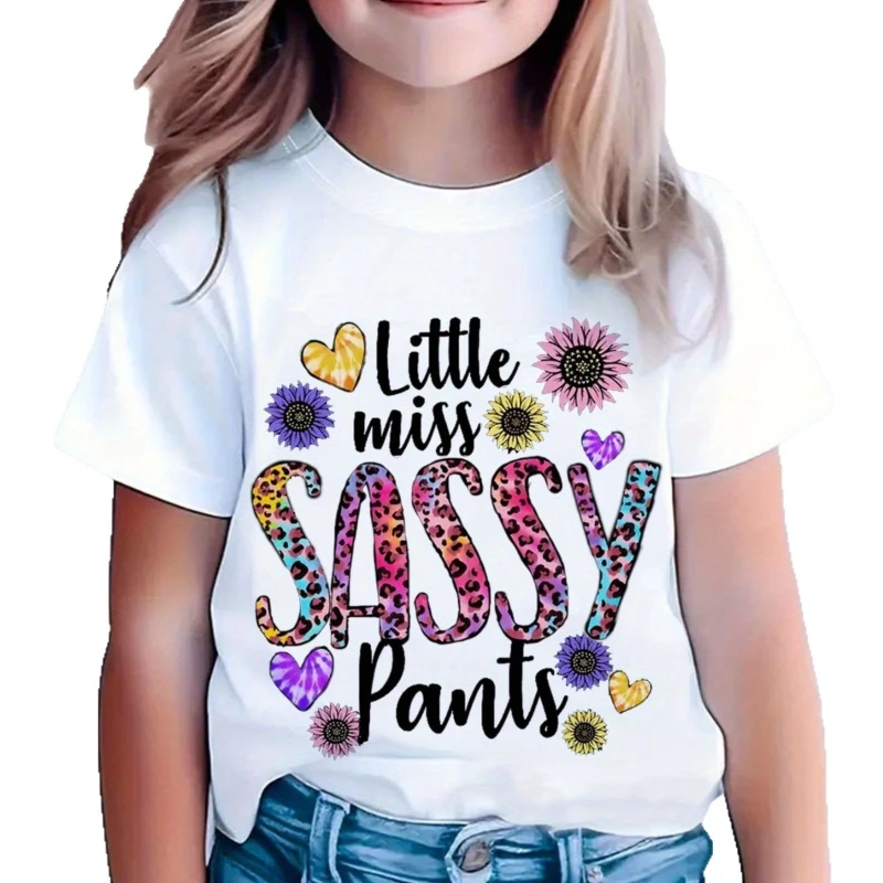 

Модная летняя футболка с принтом для маленьких девочек, повседневный пуловер с круглым вырезом и короткими рукавами, верхняя одежда для девочек, ткань из полиэстера