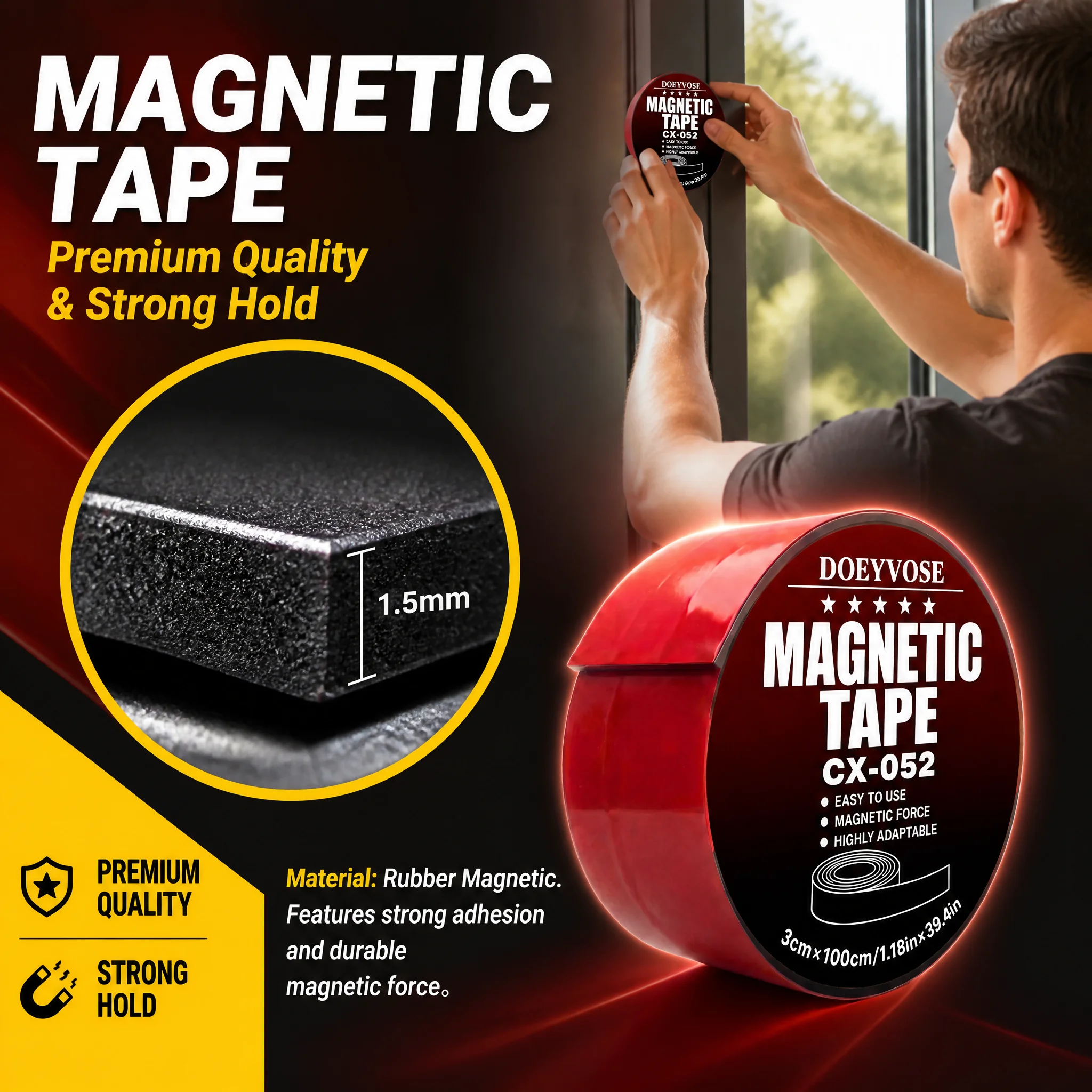 DIY Flexible Magnet Tape Self‑Stick Magnetic Strip 1M Long 3CM Wide