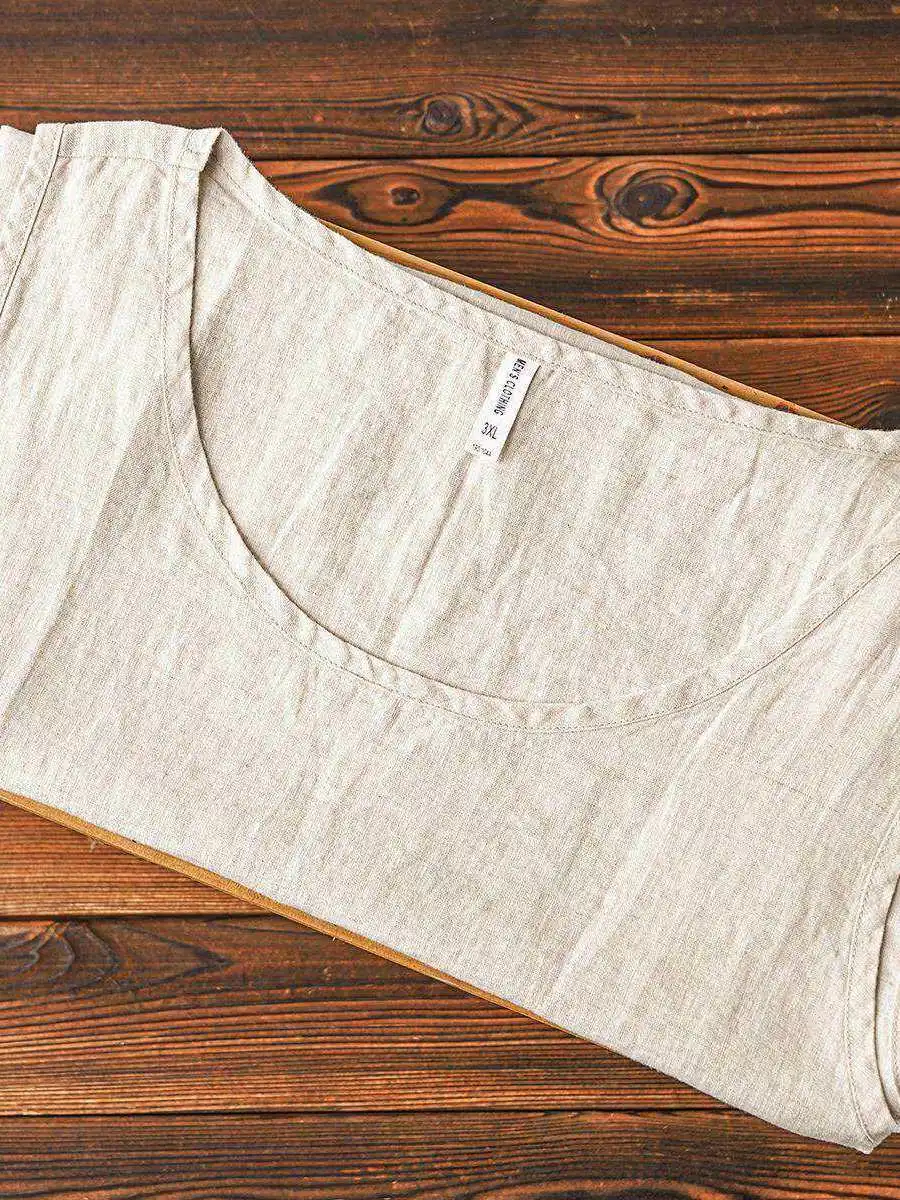 

Lightweight Breathable Khaki Pure Linen Sleeveless Vest Sweat Absorbent Color Simple Cool Summer Sweatshirt for Men