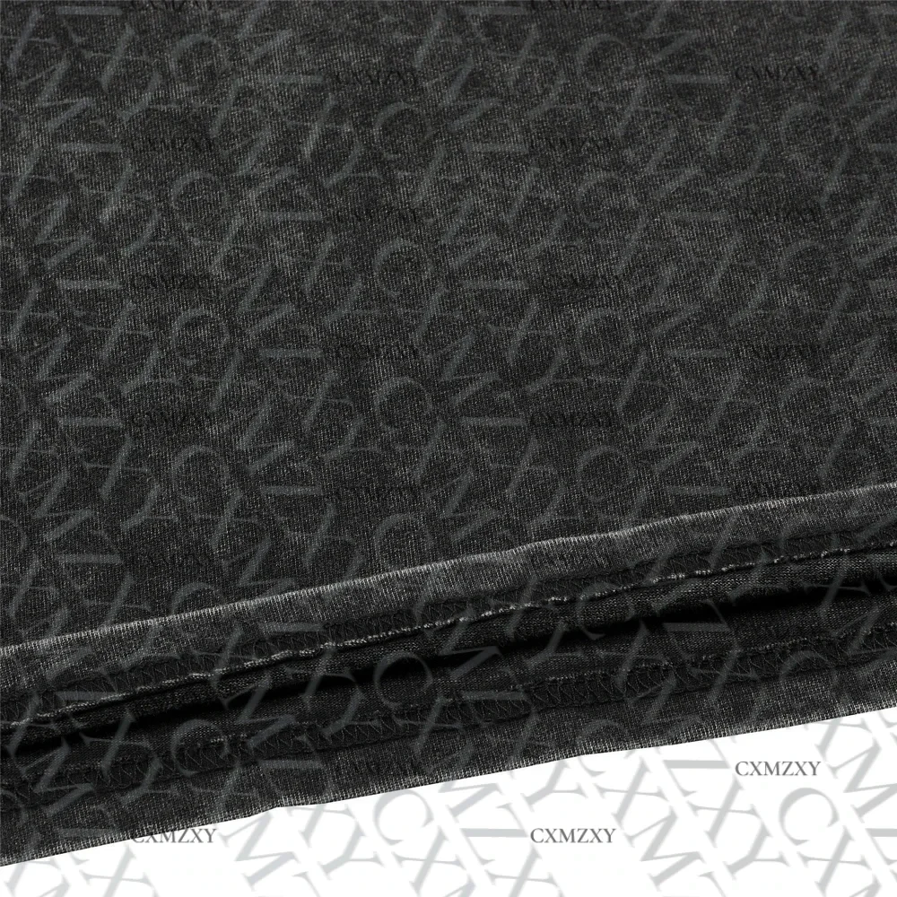 القطن خمر طباعة مجردة فضفاضة BF الرياح الهيكل العظمي قصيرة الأكمام الهيب هوب شارع العليا #3