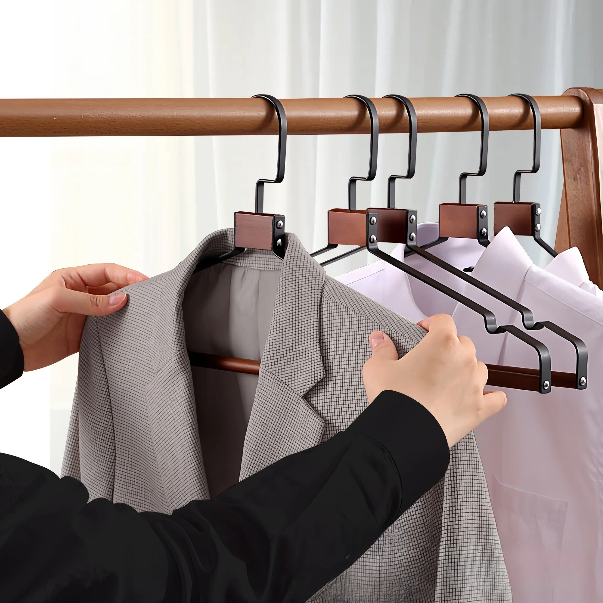 High Quality Wooden Metal Hangers,Heavy Duty Wood Suits Hanger with Notch for Men,Retro Clothing Racks for Coats Jackets Skirts