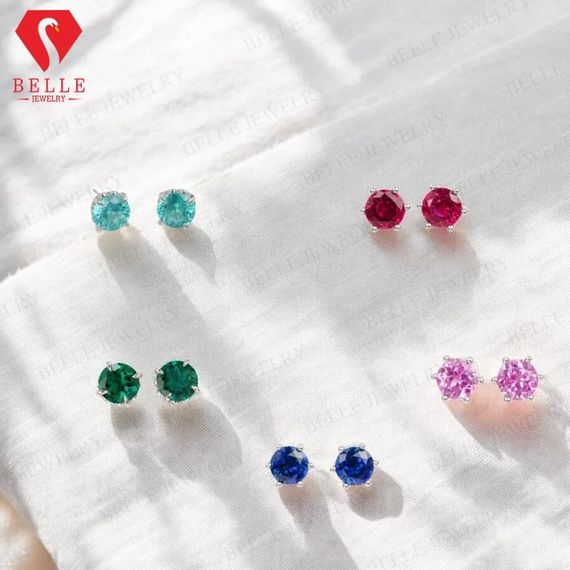 2.8-5CT Customized Earrings with Round shaped Ruby/Sapphire/Colombia/Padparadscha Paraiba 4 claw/6 claw Design for Fishion Gift