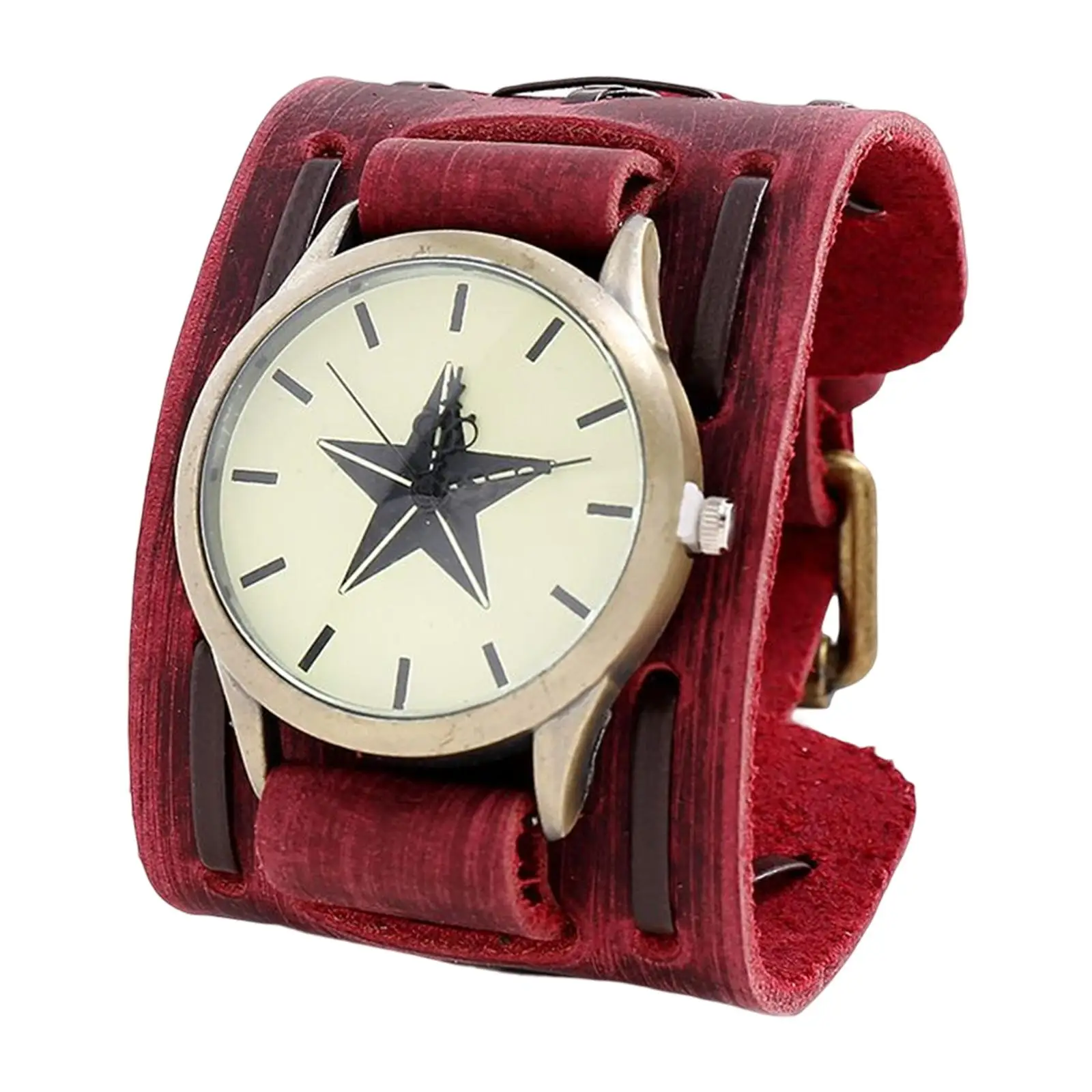 Fashion Men Watch, Punk Style Gift Wide Belt Strap PU Leather Wristband for Christmas