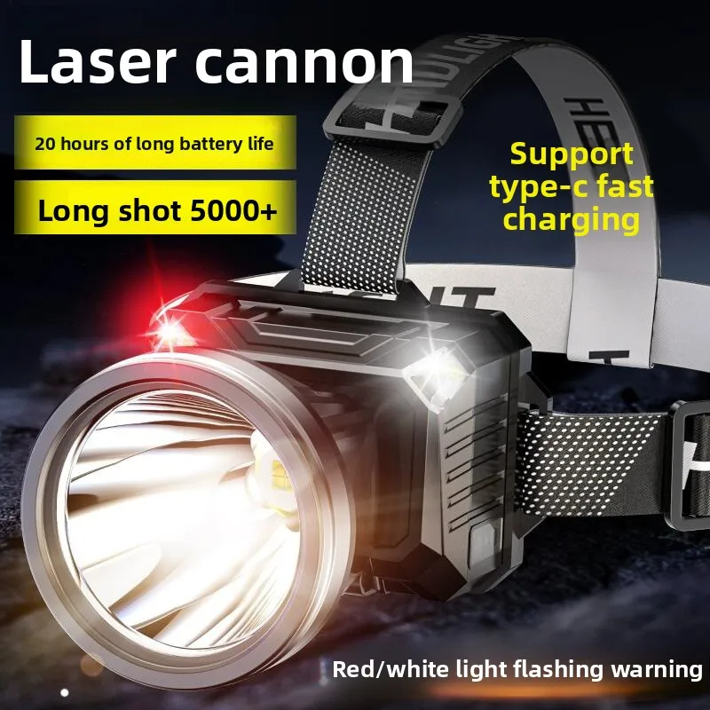High-brightness rechargeable headlamp, ultra-bright white laser head-mounted outdoor lighting, long-lasting durable lamp