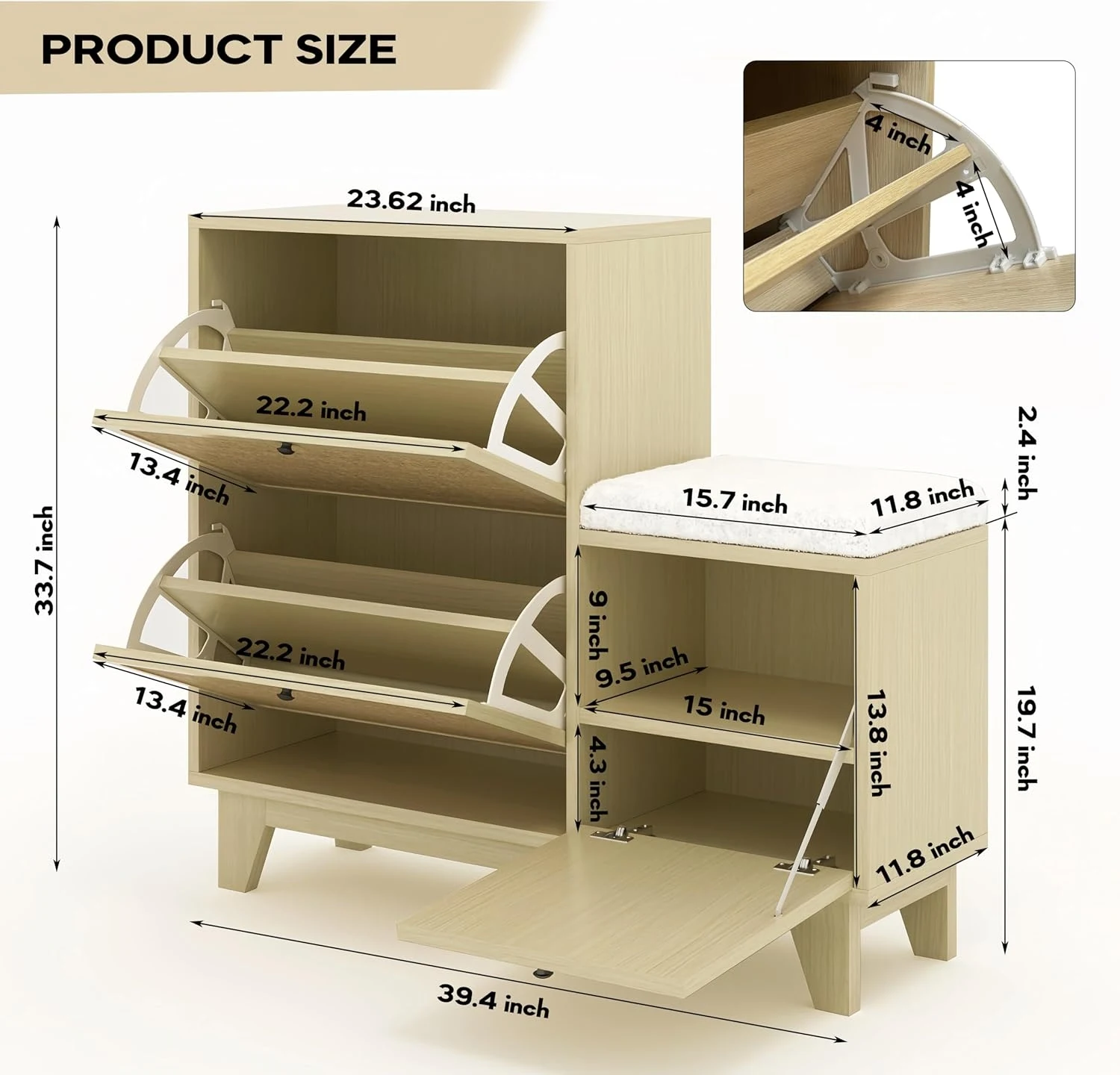 xx-Modern Rattan Wood Shoe Cabinet with 3 Flip Drawers & Sofa Seat Storage Comfortable Bench Wood Shoe Rack for Living Room*